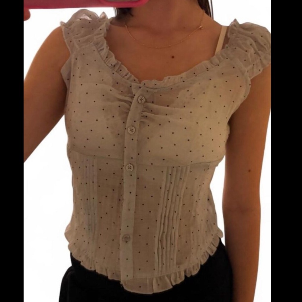 Sheer Polka Dot Button-Up Blouse